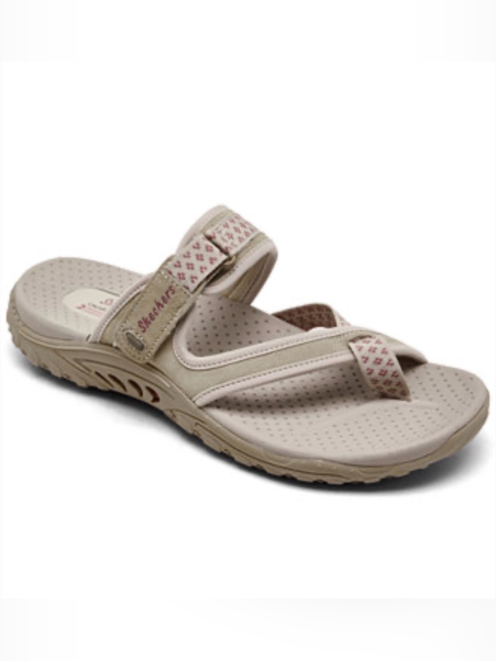Skechers Women's Light Beige Open-Toe Slide Sandal with Pink Accent